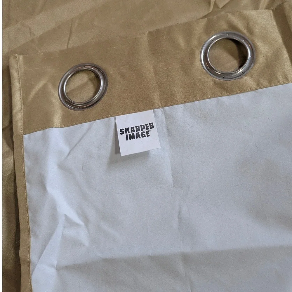 Sharper Image Curtain Panel PAIR Gold Faux Silk Grommet Blackout‎ Minimalist